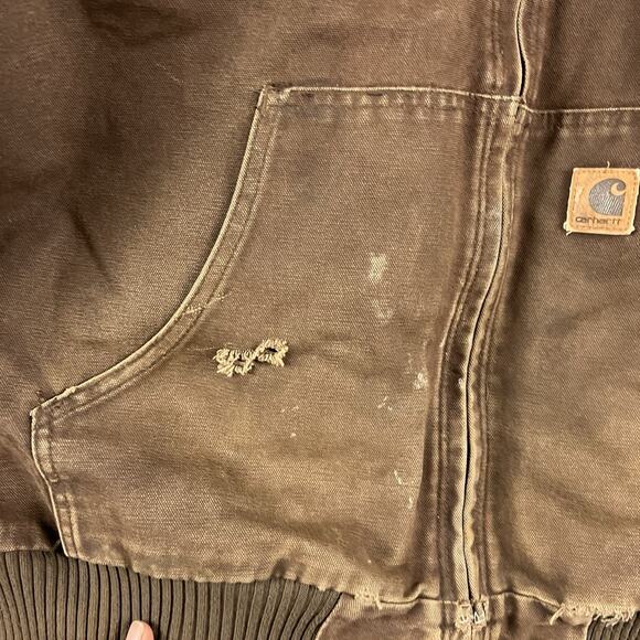 Carhartt Jacket Mens 2XL Brown Hooded Full Zip Up Canvas Quilt Lined Workwear - Picture 6 of 12
